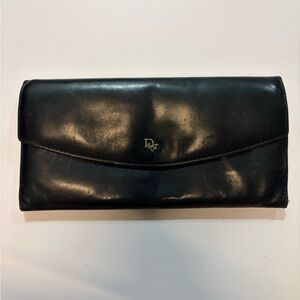 Vintage Christian Dior Black Leather Wallet Made in Spain 90s - AUTHENTIC